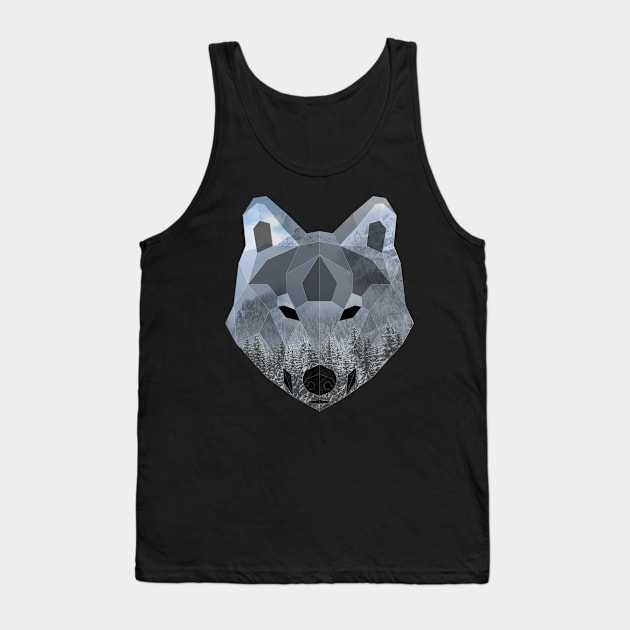 Gray Wolf Low Poly Double Exposure Art Tank Top by Jay Diloy